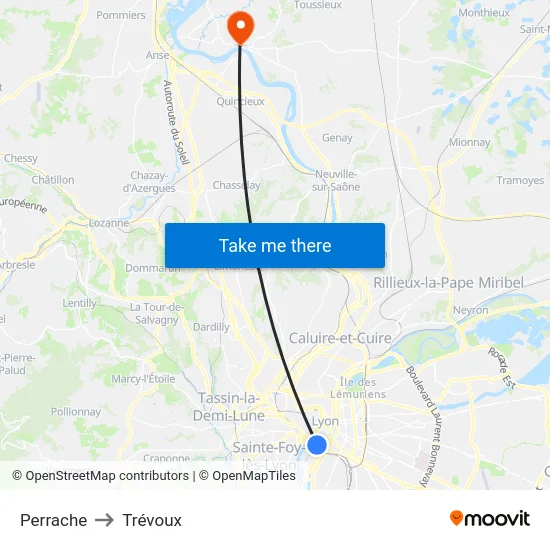 Perrache to Trévoux map