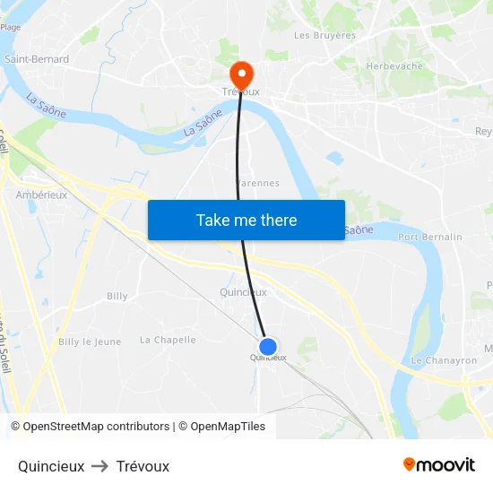 Quincieux to Trévoux map