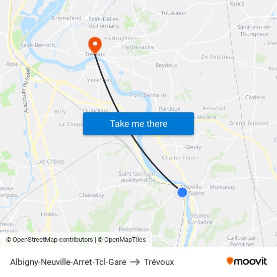 Albigny-Neuville-Arret-Tcl-Gare to Trévoux map