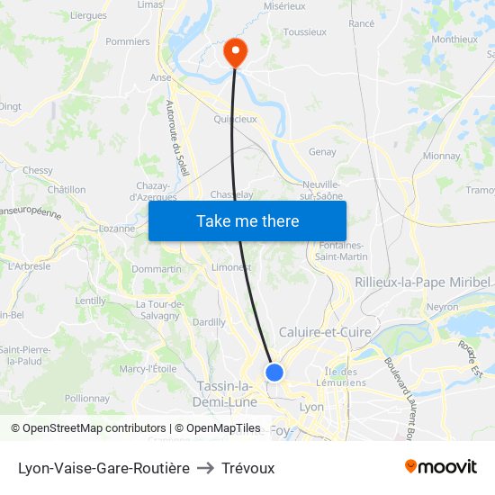 Lyon-Vaise-Gare-Routière to Trévoux map