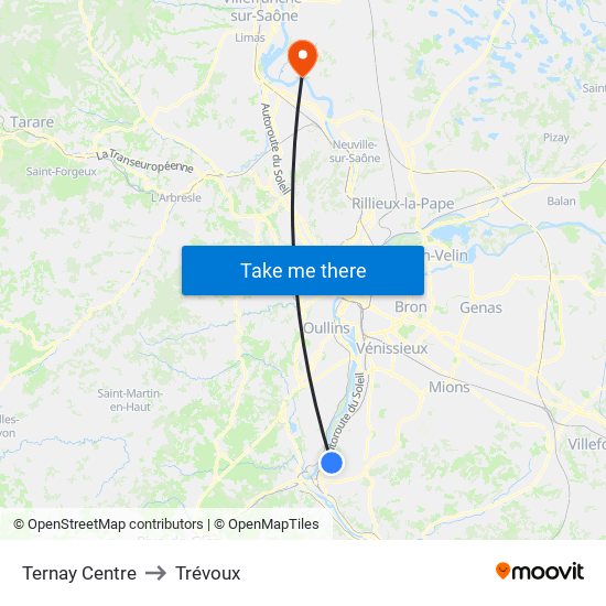 Ternay Centre to Trévoux map