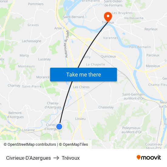 Civrieux-D'Azergues to Trévoux map