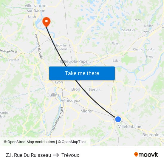 Z.I. Rue Du Ruisseau to Trévoux map