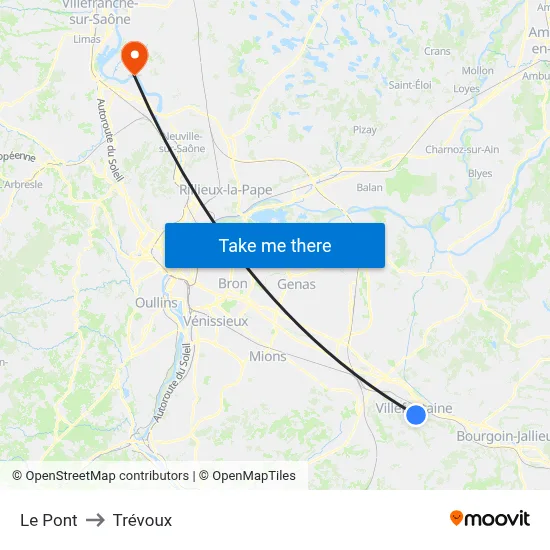 Le Pont to Trévoux map