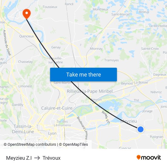 Meyzieu Z.I to Trévoux map