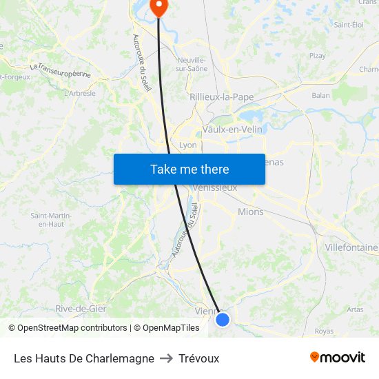 Les Hauts De Charlemagne to Trévoux map