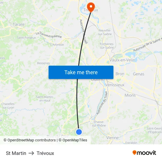 St Martin to Trévoux map