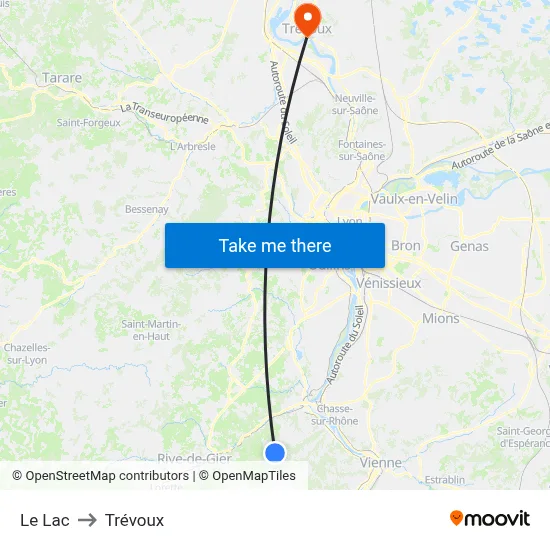 Le Lac to Trévoux map