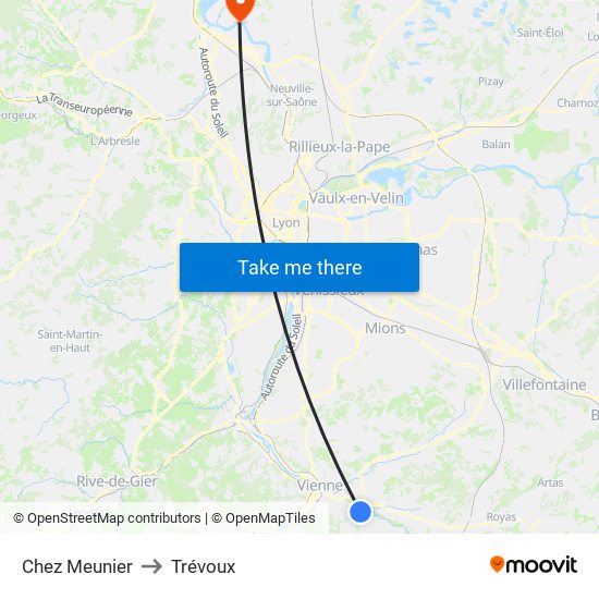 Chez Meunier to Trévoux map