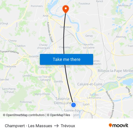 Champvert - Les Massues to Trévoux map