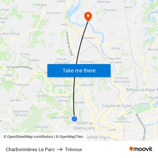 Charbonnières Le Parc to Trévoux map