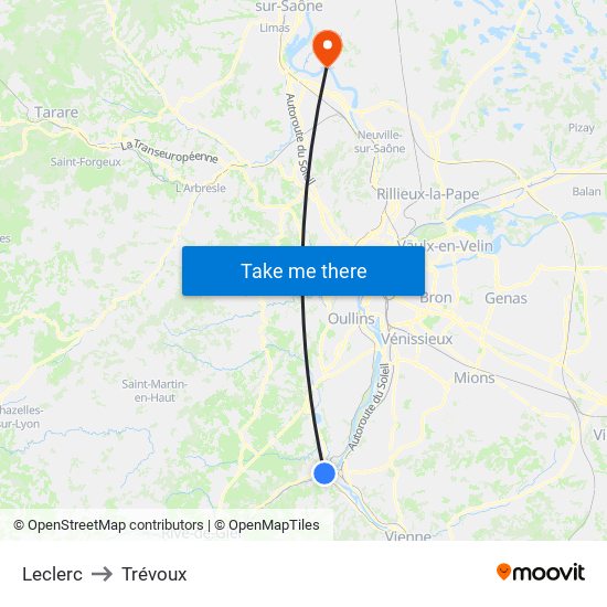 Leclerc to Trévoux map