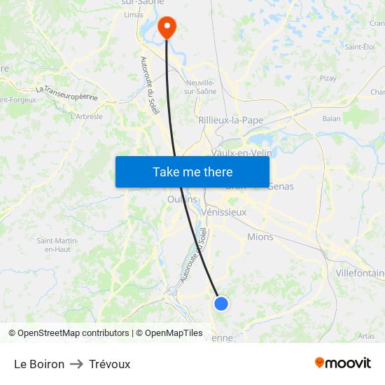 Le Boiron to Trévoux map