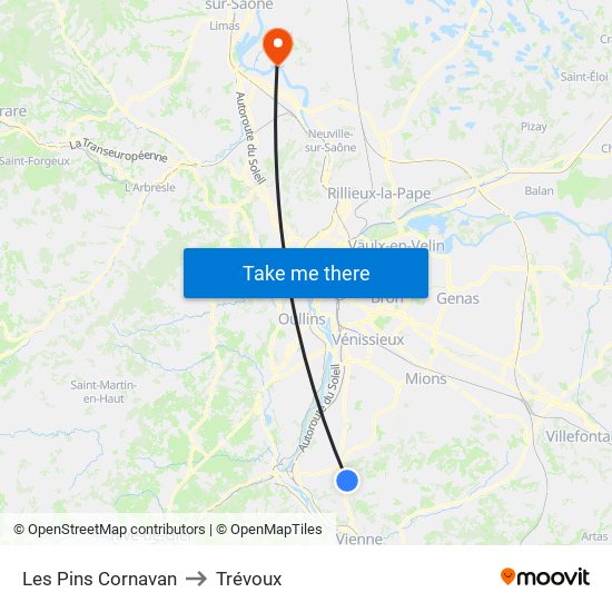 Les Pins Cornavan to Trévoux map