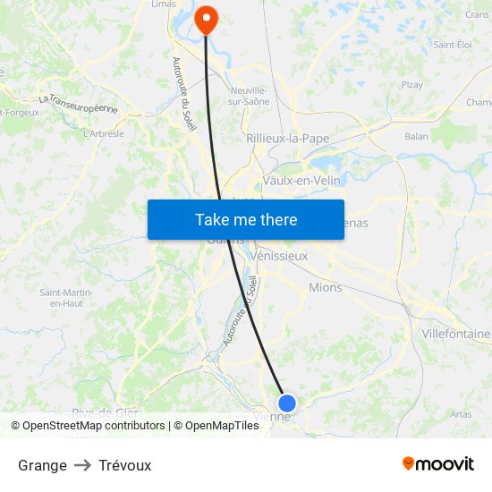 Grange to Trévoux map