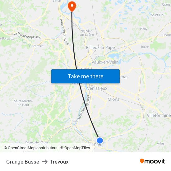 Grange Basse to Trévoux map