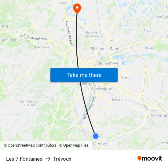 Les 7 Fontaines to Trévoux map