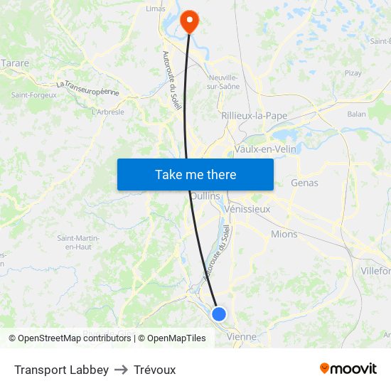 Transport Labbey to Trévoux map