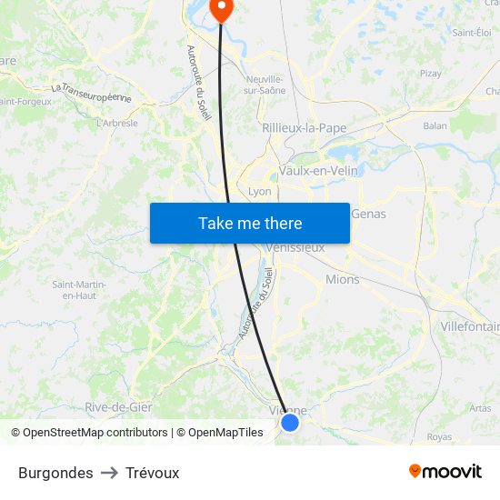 Burgondes to Trévoux map