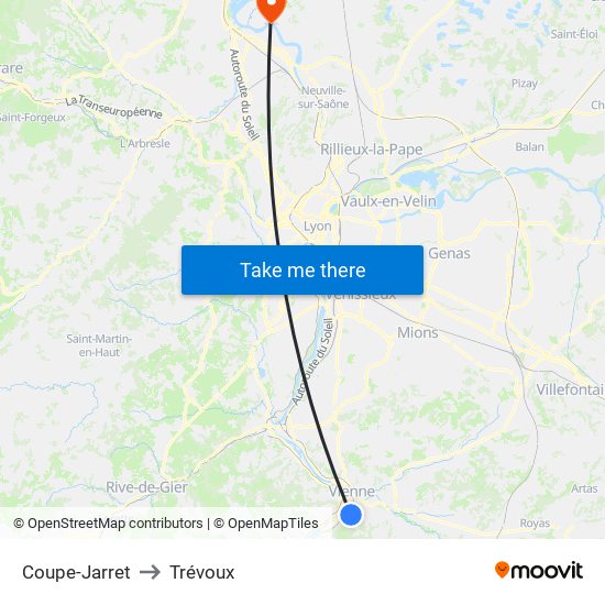 Coupe-Jarret to Trévoux map