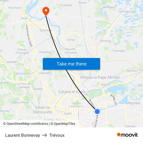 Laurent Bonnevay to Trévoux map