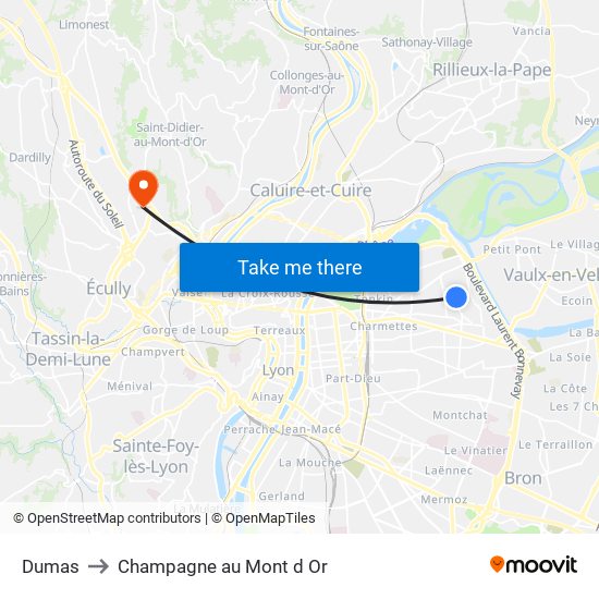 Dumas to Champagne au Mont d Or map