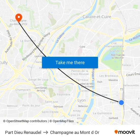 Part-Dieu Renaudel to Champagne au Mont d Or map