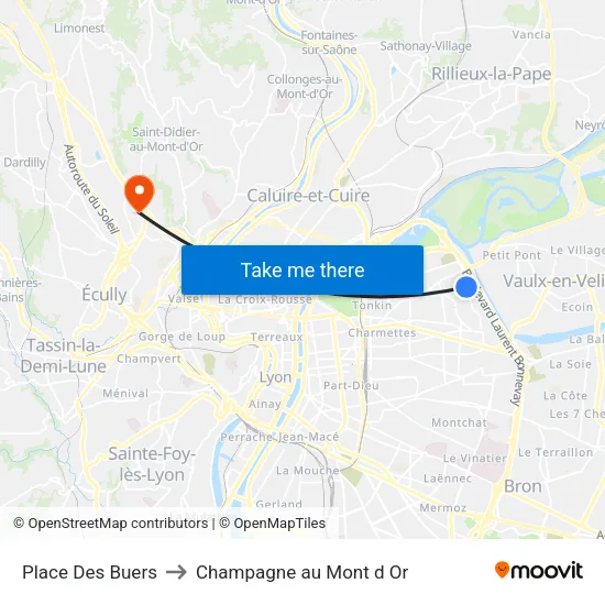 Place Des Buers to Champagne au Mont d Or map