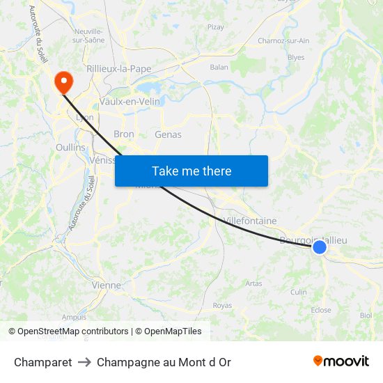 Champaret to Champagne au Mont d Or map