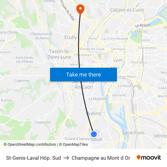St-Genis-Laval Hôp. Sud to Champagne au Mont d Or map