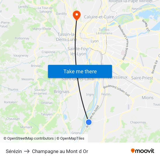 Sérézin to Champagne au Mont d Or map