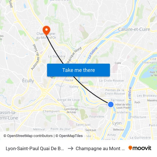 Lyon-Saint-Paul Quai De Bondy to Champagne au Mont d Or map