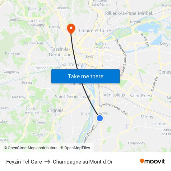 Feyzin-Tcl-Gare to Champagne au Mont d Or map