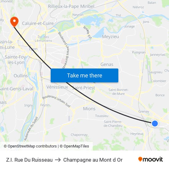 Z.I. Rue Du Ruisseau to Champagne au Mont d Or map