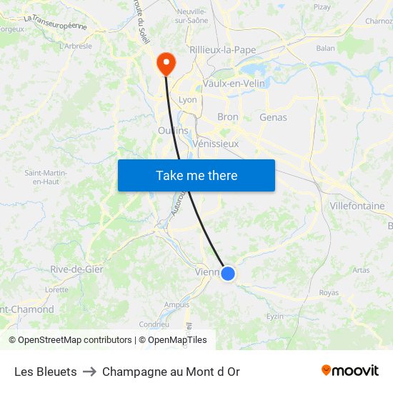 Les Bleuets to Champagne au Mont d Or map