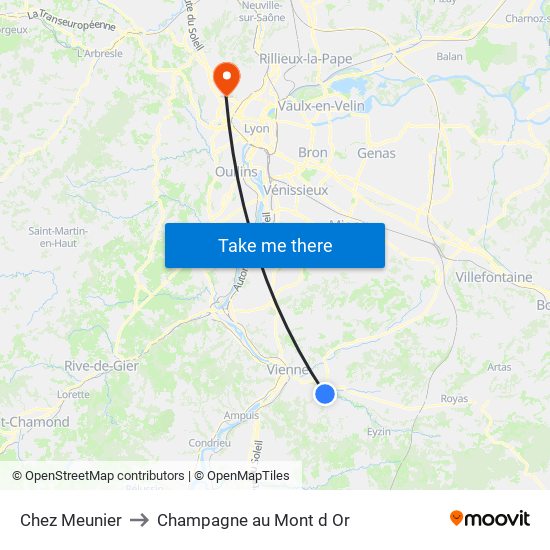 Chez Meunier to Champagne au Mont d Or map