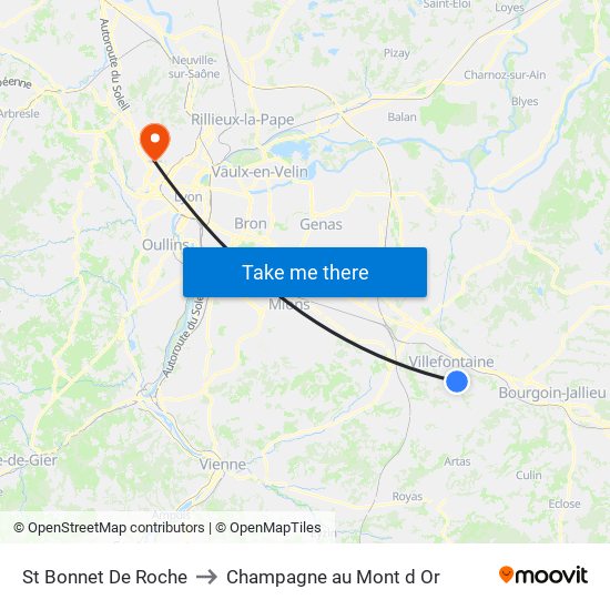St Bonnet De Roche to Champagne au Mont d Or map