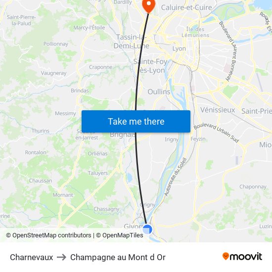 Charnevaux to Champagne au Mont d Or map