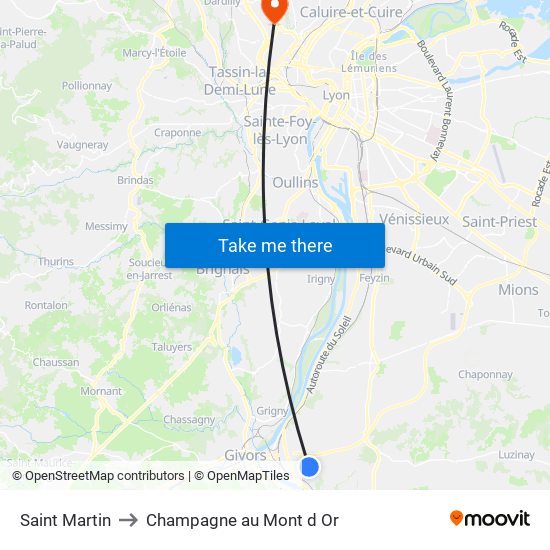 Saint Martin to Champagne au Mont d Or map