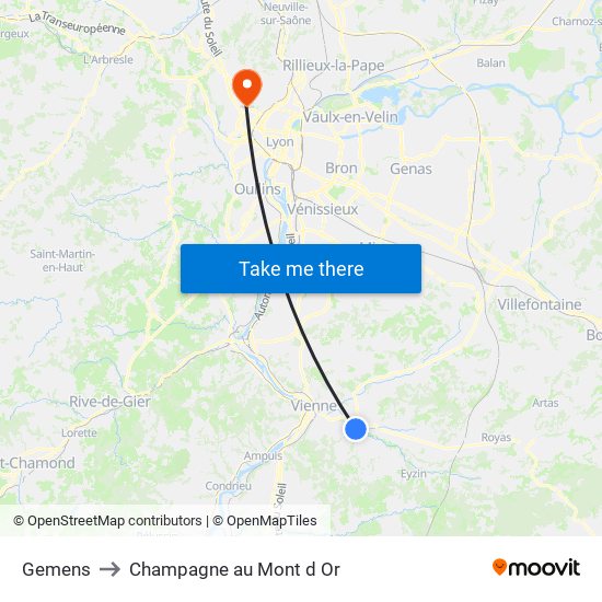 Gemens to Champagne au Mont d Or map