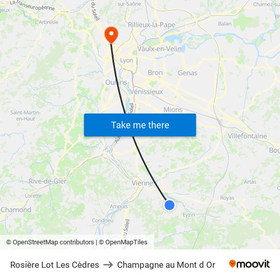 Rosière Lot Les Cèdres to Champagne au Mont d Or map
