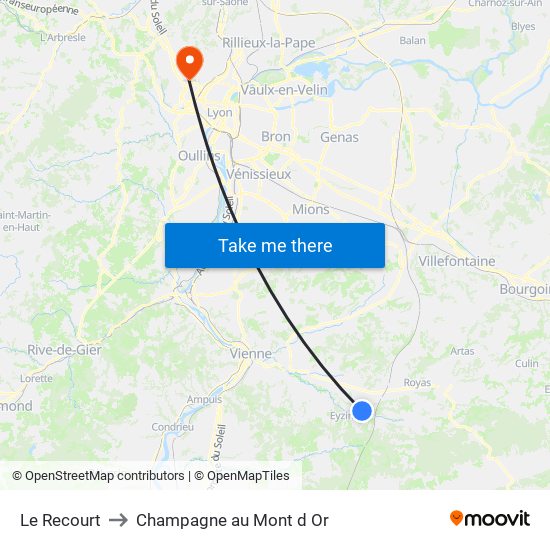 Le Recourt to Champagne au Mont d Or map