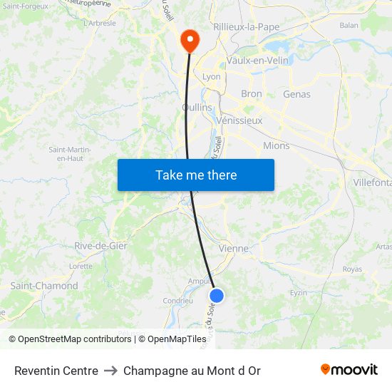 Reventin Centre to Champagne au Mont d Or map