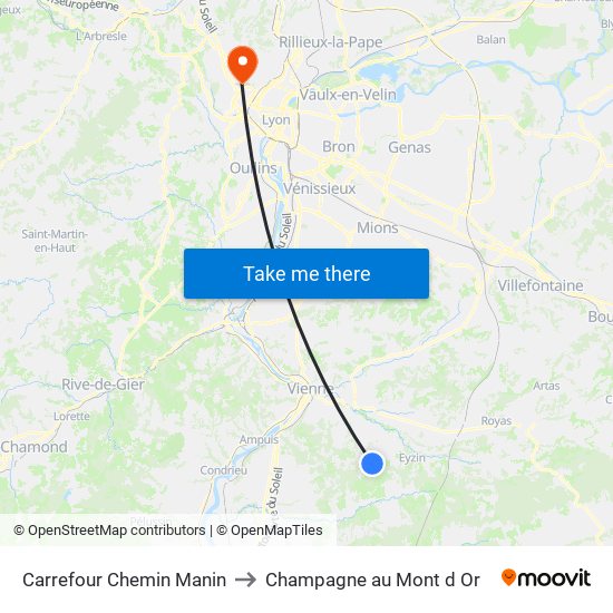 Carrefour Chemin Manin to Champagne au Mont d Or map