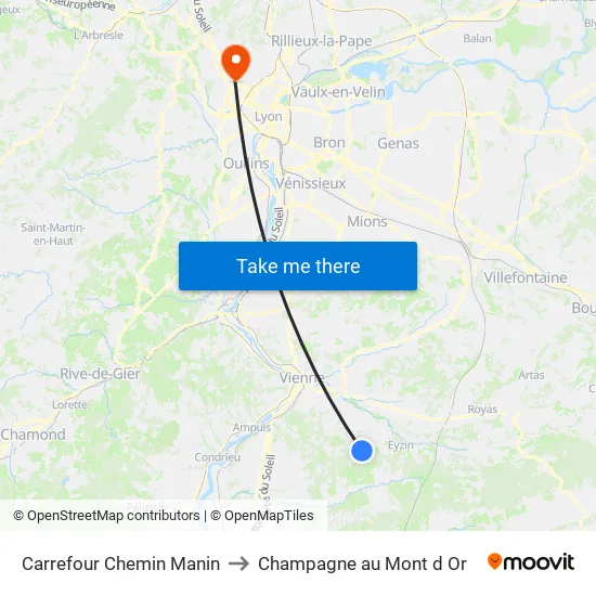 Carrefour Chemin Manin to Champagne au Mont d Or map