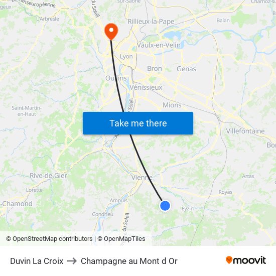 Duvin La Croix to Champagne au Mont d Or map