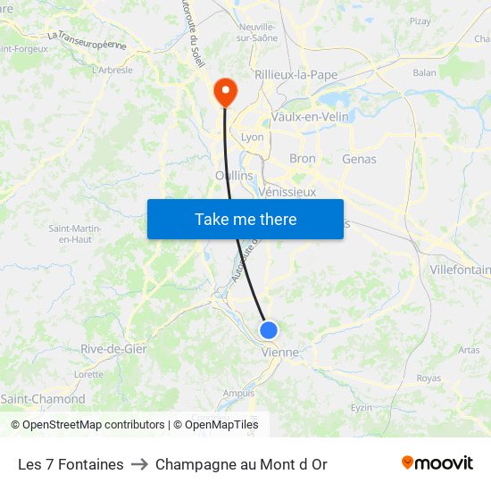 Les 7 Fontaines to Champagne au Mont d Or map