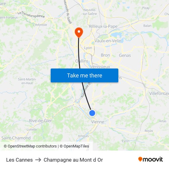 Les Cannes to Champagne au Mont d Or map