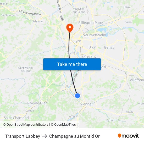 Transport Labbey to Champagne au Mont d Or map