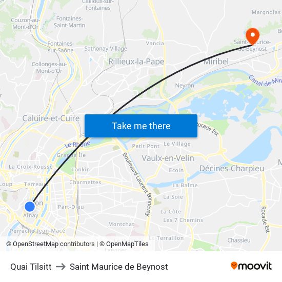 Quai Tilsitt to Saint Maurice de Beynost map